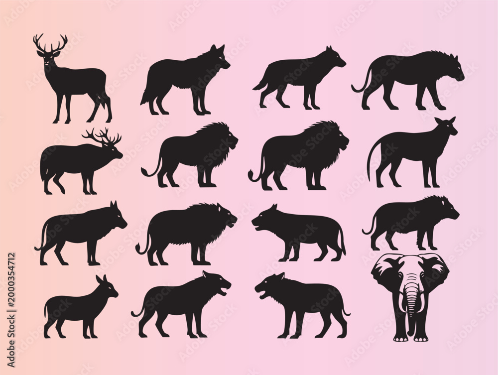Obraz premium Collection of wild animal silhouettes in various poses and styles