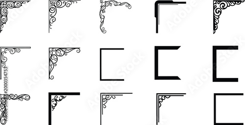 Elegant corner decorative elements set isolated on white background, Vector