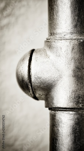 Detailed close up of a metallic pipe joint in industrial style