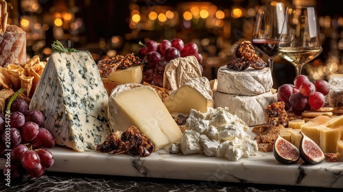 Lavish cheese plate with grapes and wines for elegant gatherings