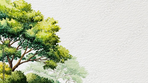 Lush green tree illustration with watercolor texture on light background