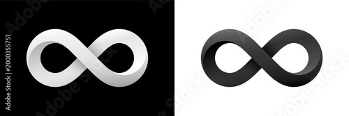 Black and white 3D infinity sign mobius strip. Vector