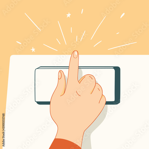 Finger Pressing a Soft Puffy UI Button on Digital Interface
