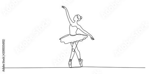 Continuous single line drawing of a graceful ballerina dancing