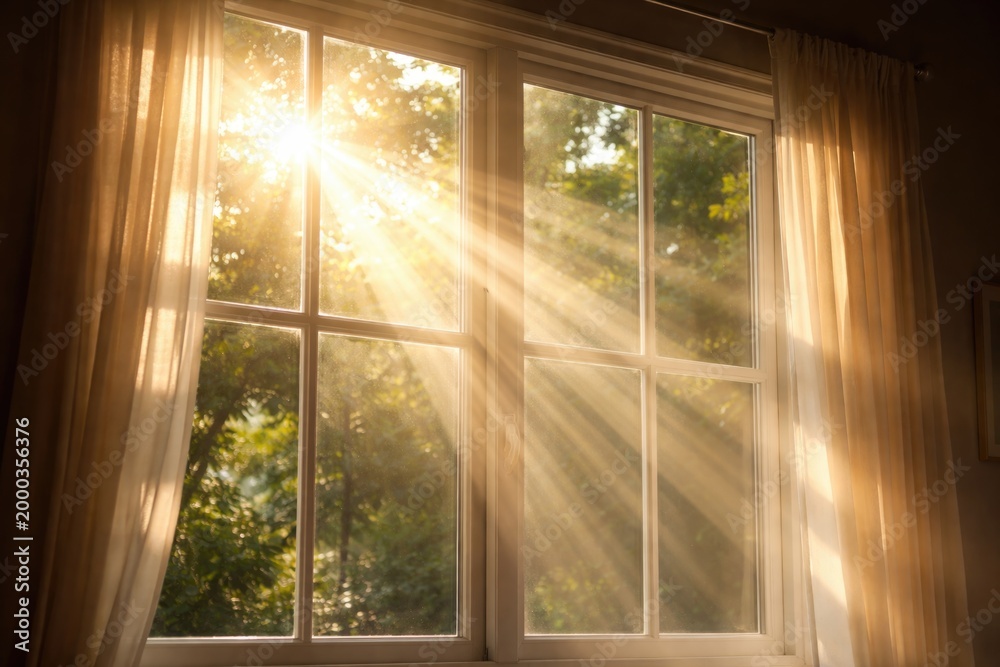 Fototapeta premium Natural sunlight shining through a clean window surface