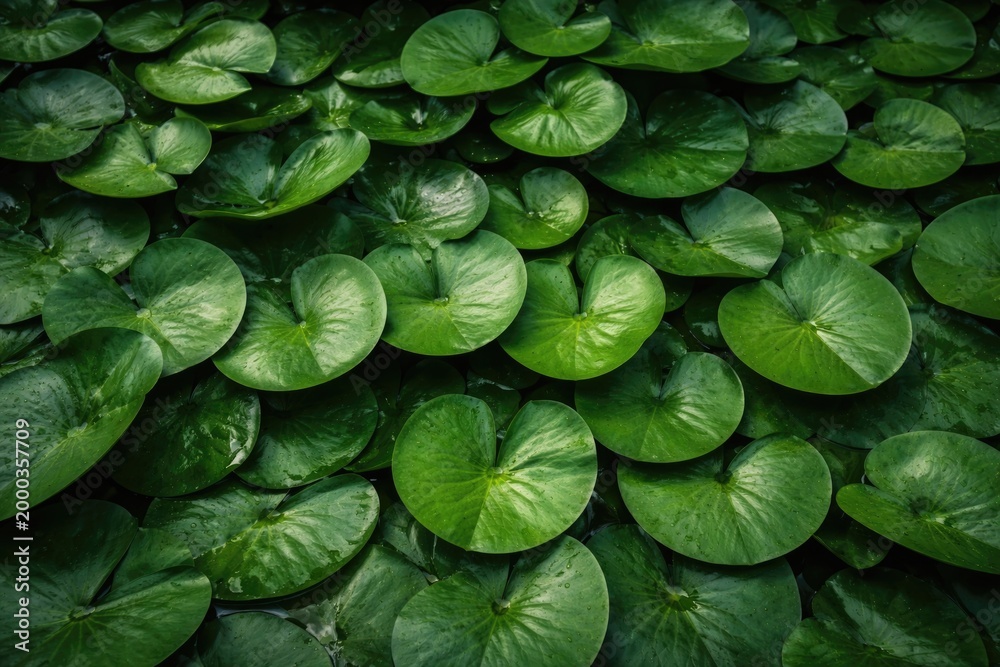 Fototapeta premium Full frame of healthy green water lily foliage backdrop