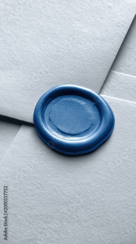 Elegant blue wax seal on white envelope for personalized communication