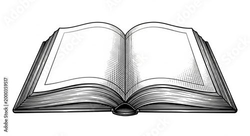 Open Blank Book Illustration Vintage Style.