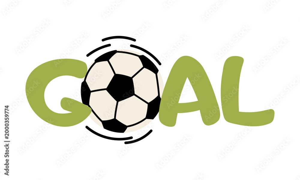 Obraz premium Goal word with soccer ball illustration. Football victory and scoring concept. Hand drawn text for sports fans and match celebration.