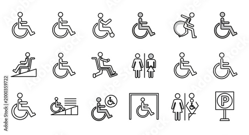Collection of accessibility symbols and icons for disabled people.