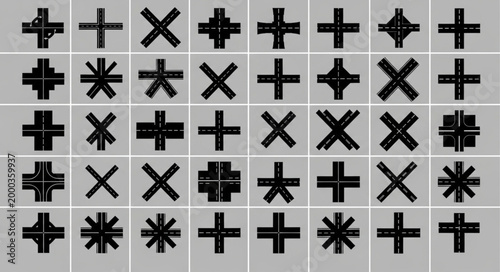 Collection of Road Intersections and Crossings Symbols.
