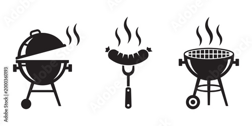 Barbecue Grill and Sausage Icon for Outdoor BBQ and Summer Picnic Design