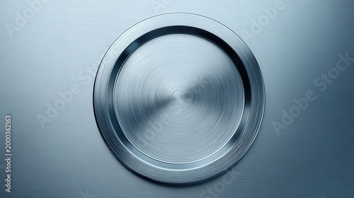 Close up view of a circular metallic plate with smooth finish and soft reflections