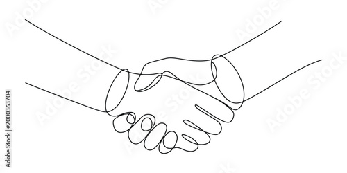 Fotografie Continuous line drawing of a business handshake between two people