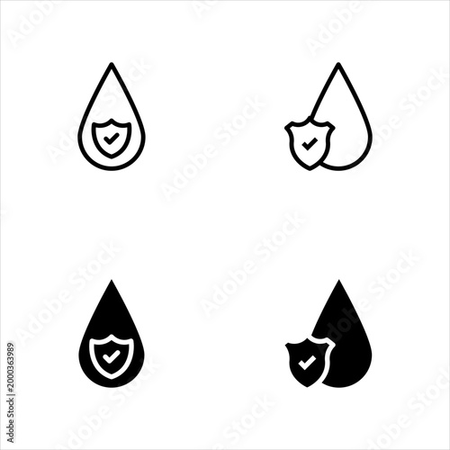 Water Protection and Hygiene Shield Icon Set for Mobile App and Web Design. Vector Illustration, eps10.