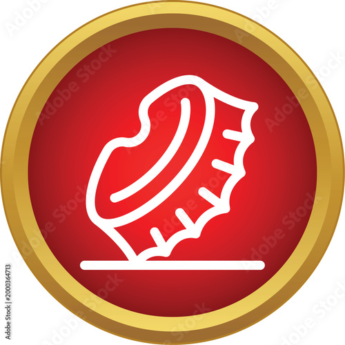 Crown cork bottle cap vector icon on a red circle with gold border