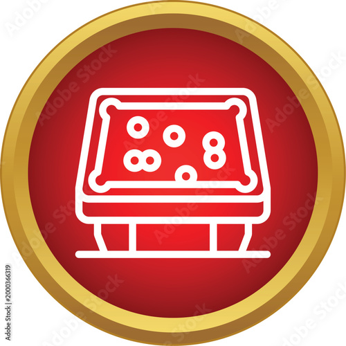 White line art billiards table symbol on a red and gold button