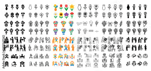 Assorted flower icons in various styles