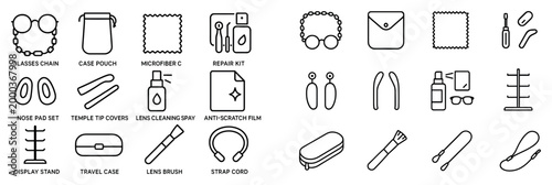 Eyewear icons with glasses and case outline