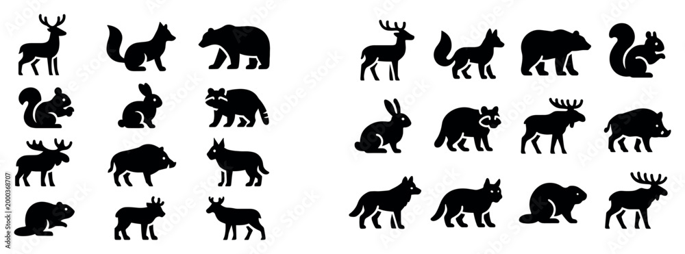 Fototapeta premium Forest icons with deer fox bear silhouette