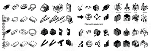 Fiber-optic equipment icons collection