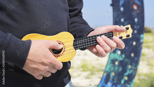 Canvastavla Person Playing Ukulele On A Sunny Beach