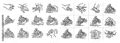 Motor sport icons with rider bike outline