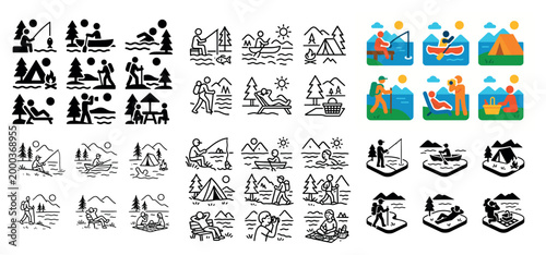 Outdoors activities icons collection