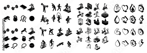 Fitness and exercise icon set