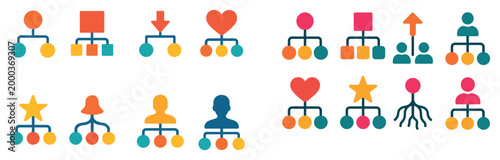 Business icons with nodes people colorful flat