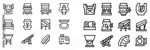 Industrial icons with conveyor hopper drum outline
