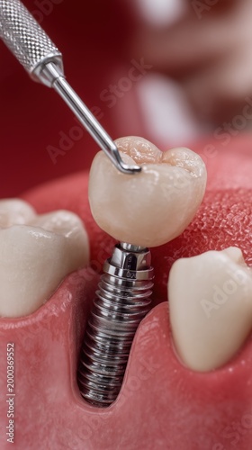 Dental Implant Procedure Close-Up with Crown Placement