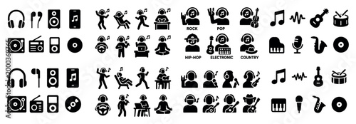 Music icons and genre silhouettes