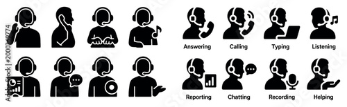 Support icons with headsets phones and chat solid