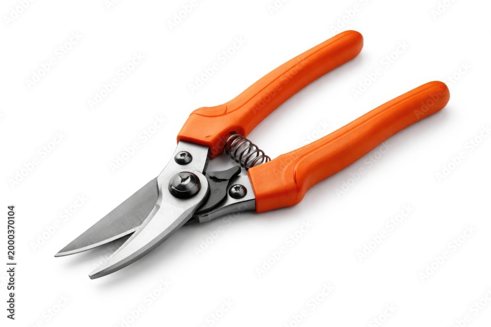 Fototapeta premium Isolated orange handled shears set on a crisp white background