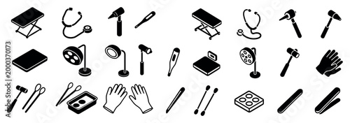 Medical icons with stethoscope gloves thermometer flat