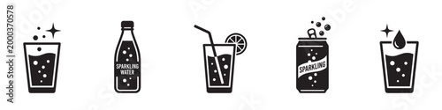 Slika na platnu Sparkling Water and Soft Drink Icon Set