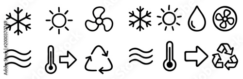 Weather icons with sun snowflake droplet outline