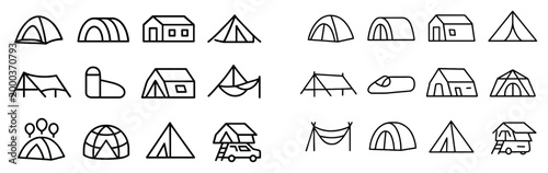 Camping icons with tent camper rv outline