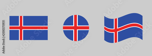 Iceland flag variations: rectangle circle waving shapes with national republic scandinavian diagonal illustration official patriotism independence celebration