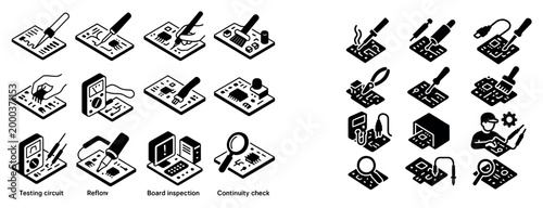 Electronics icons with board solder probe outline
