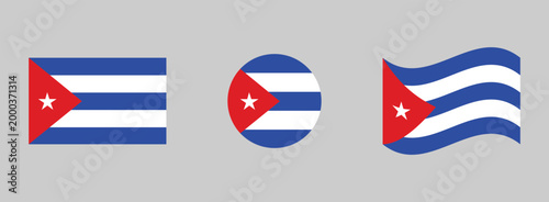 Cuban flag variants: stripes and star in rectangular circular wavy forms with triangle caribbean national republic patriotic identity illustration isolated