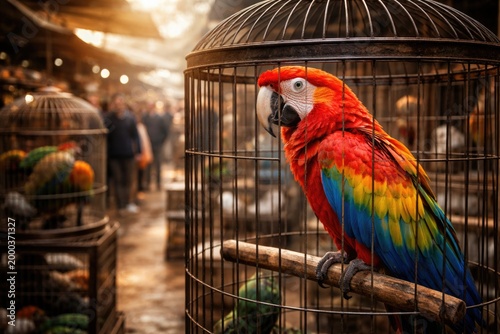 Brightly feathered parrot i...