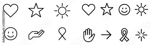 Interface icons with heart star ribbon outline