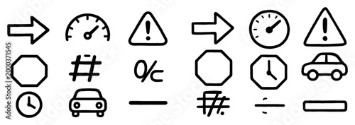 Interface icons with arrows gauge warning minimal