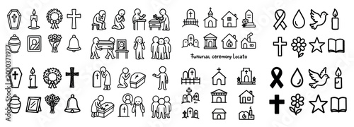 Funeral ceremony icons collection