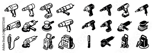 Tool icons with drill sander grinder outline