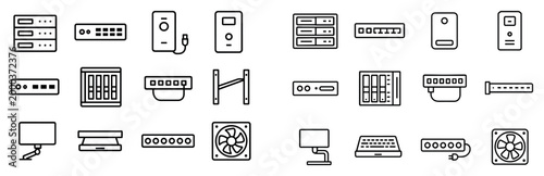 Server icons with rack router fan minimal line