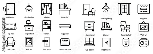 Home icons with bed lamp window simple