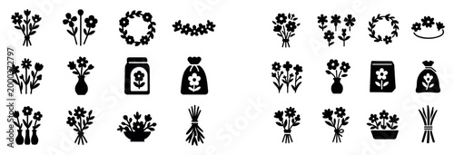 Floral icons with vase bouquet wreath minimal